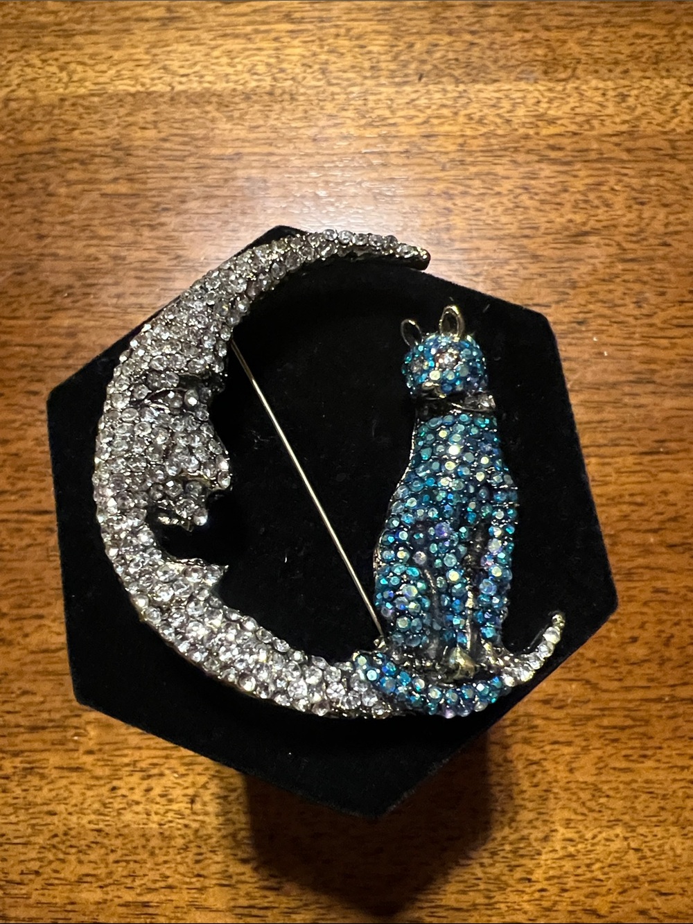 Vintage Cat on the Moon Brooch